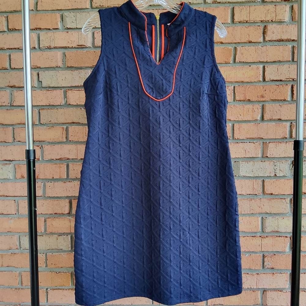 Crown & Ivy Navy Blue Stretch Sleeveless Sheath Dress Notched Neckline Size S